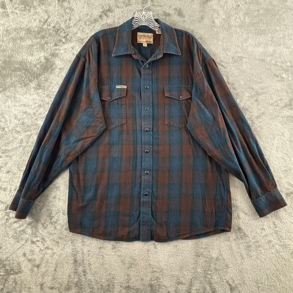 Powder River Outfitters Snap Flannel Shirt‎ Mens L Multicolor Plaid Long Sleeve